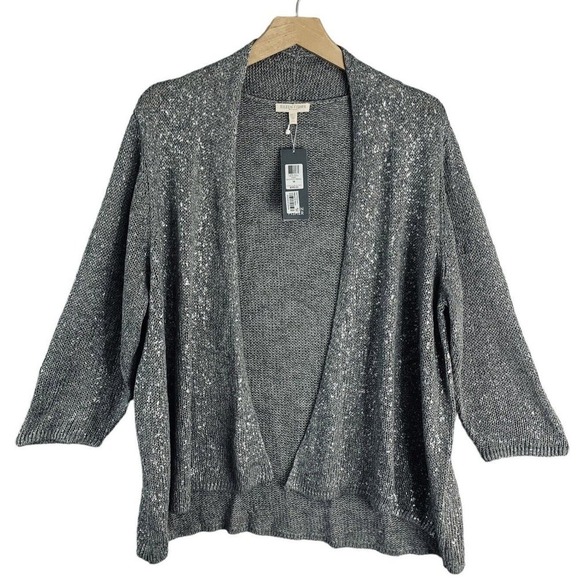 Eileen Fisher Moon Angle Cardigan Womens Size 1X Silver Linen Blend NWT $318 - Picture 2 of 13